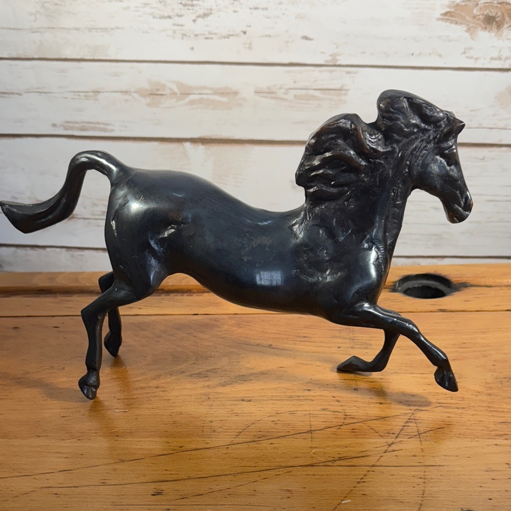 Horse Sculpture Bronze Black Rearing Head Vintage Handcrafted Art Deco - Picture 4 of 15